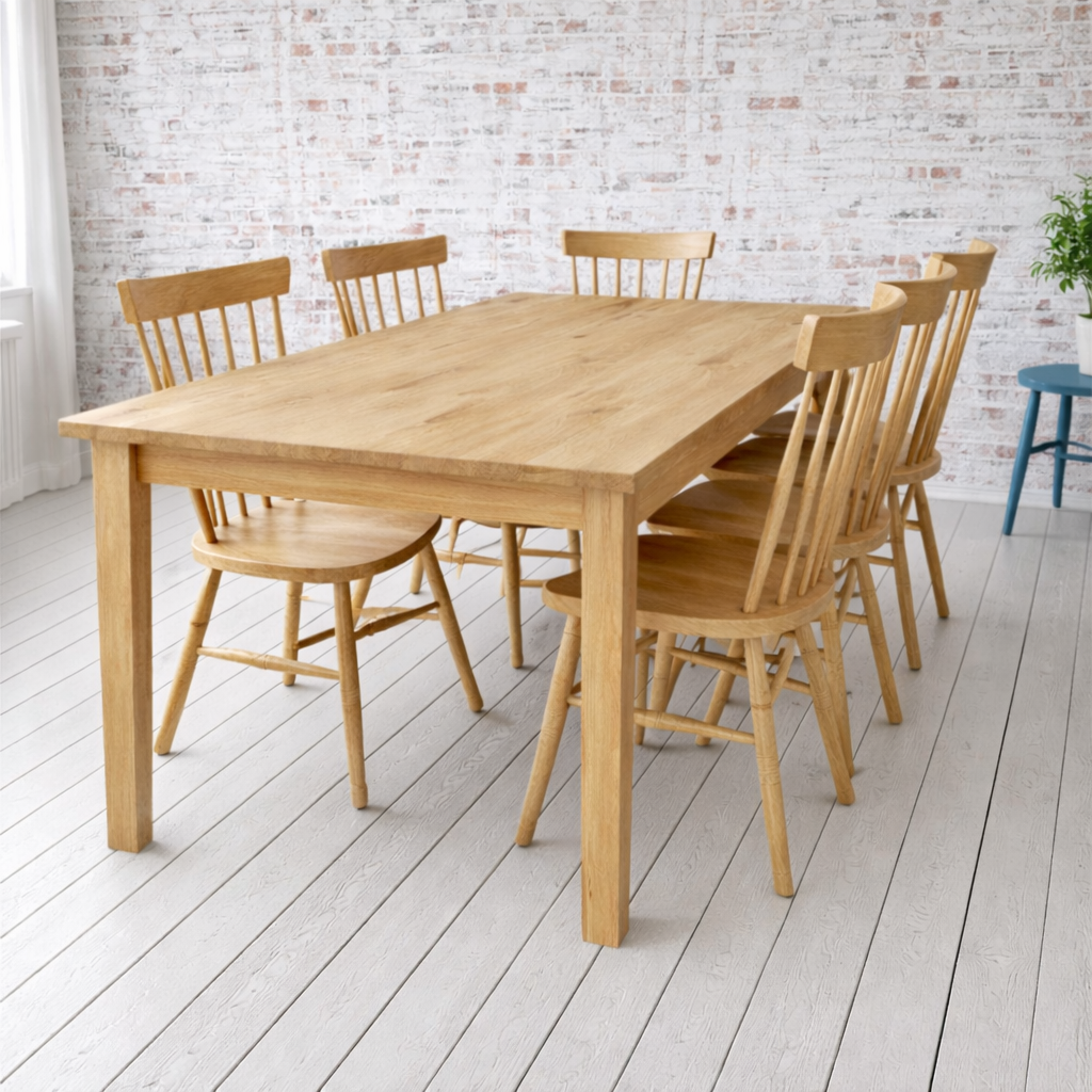 All Oak Square Leg Natural Wood Finish Dining Table