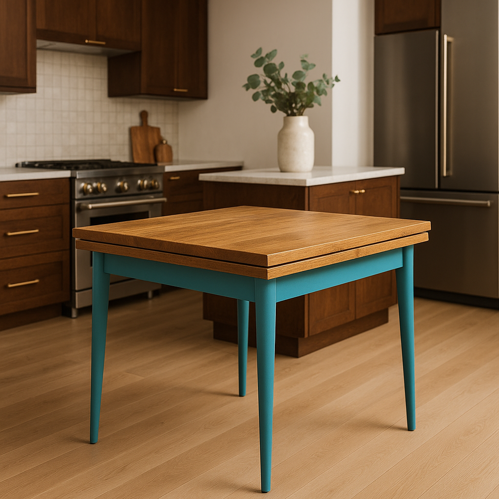Painted Finish Extendable Mid-Century Rustic Modern Folding Dining Table