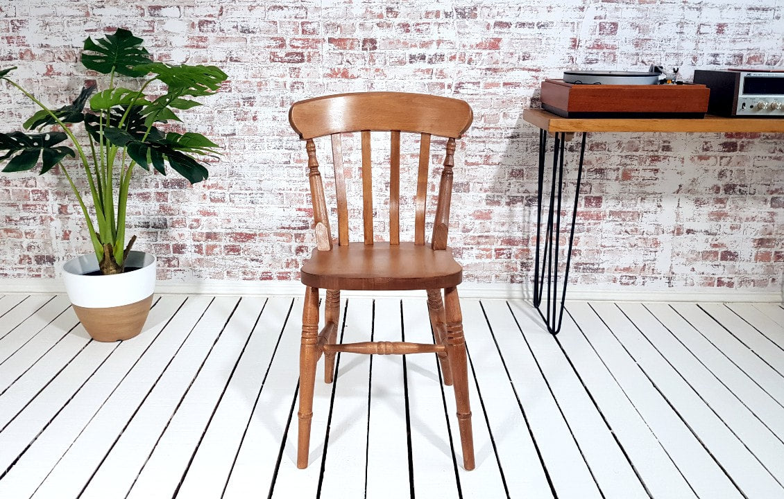 Rustic Slat Back Beech Dining Chairs – FMK - Main Image