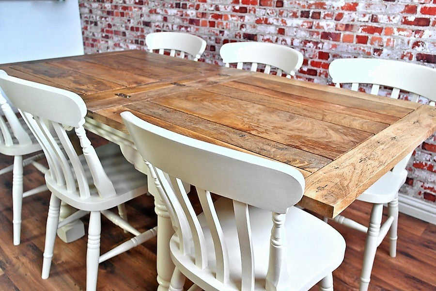 Extending Rustic Farmhouse Painted Dining Table Set - Space Saving, Extendable