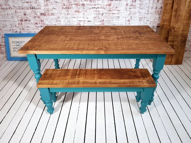 Traditional Rustic Farmhouse Reclaimed Style Pine Kitchen Dining Table - Any Size, Any Colour!