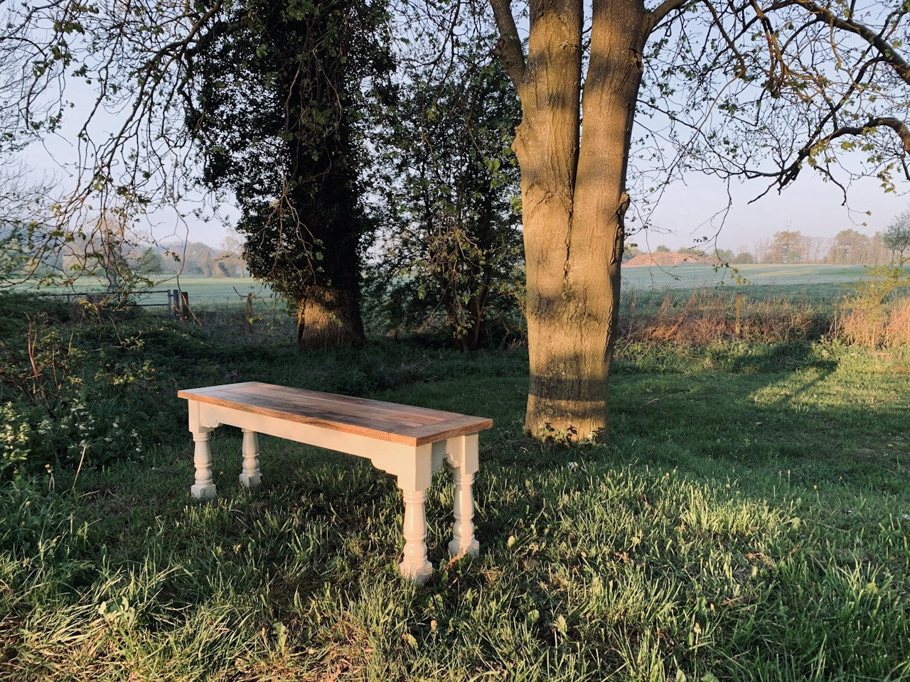Wooden table near the tree