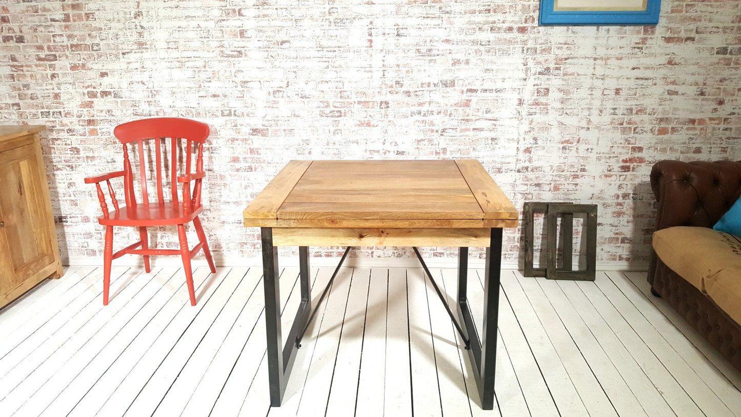 Extending Industrial Rustic Dining Table Drop Leaf Hardwood Finish