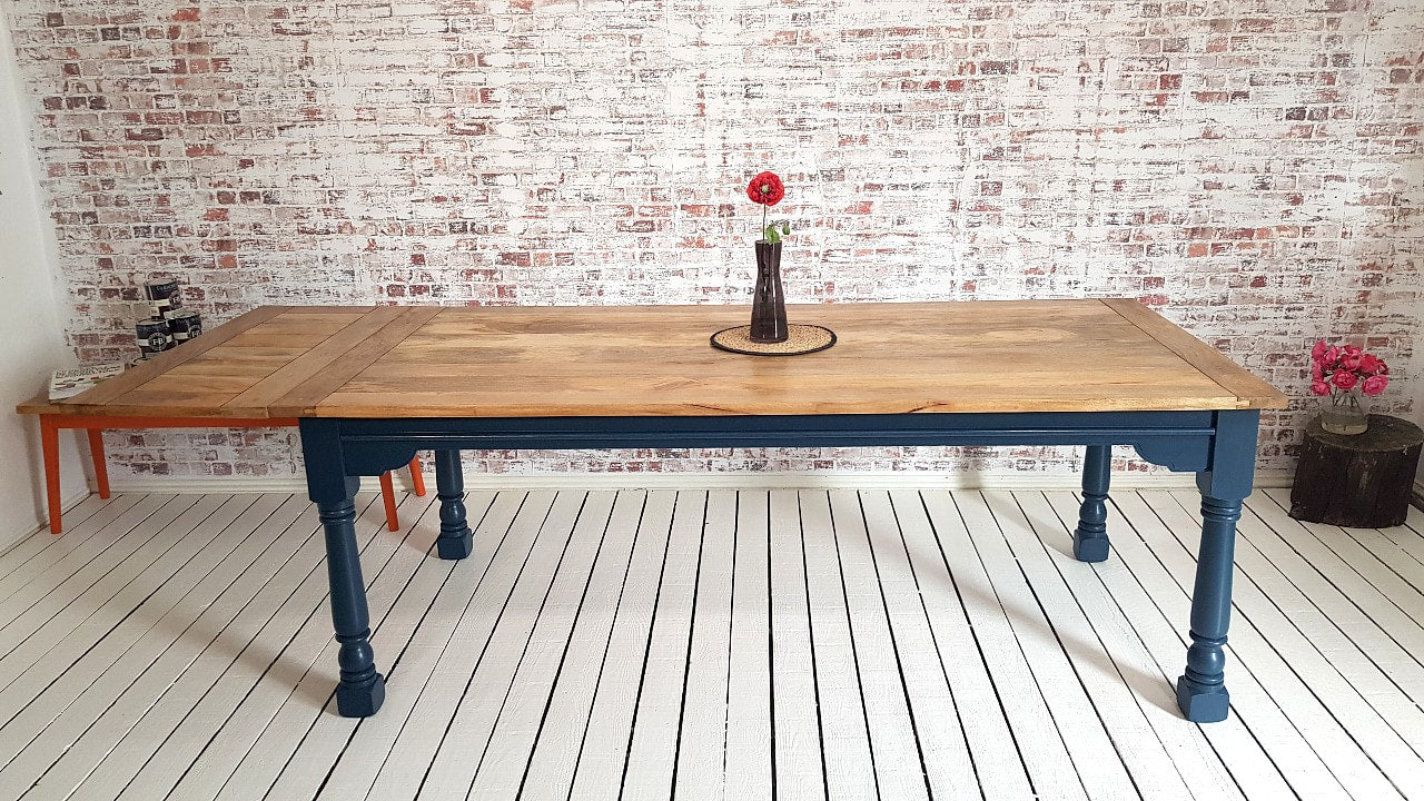Very Large Extendable Rustic Farmhouse Dining Table Painted Finish - 14-16 Seater - 10ft