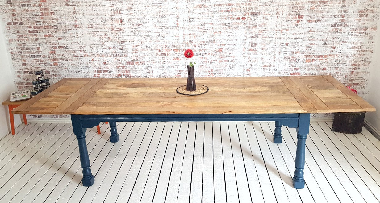 Very Large Extendable Rustic Farmhouse Dining Table Painted Finish - 14-16 Seater - 10ft