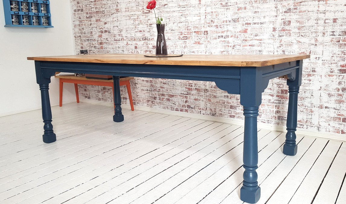 Very Large Extendable Rustic Farmhouse Dining Table Painted Finish - 14-16 Seater - 10ft
