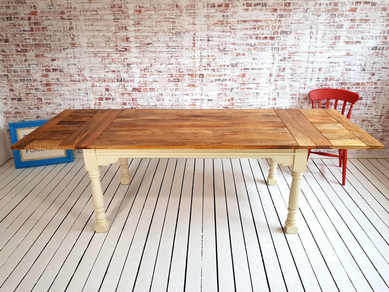 Painted Finish Large Extendable Dining Table Rustic Farmhouse Style - Any Farrow & Ball Colour!