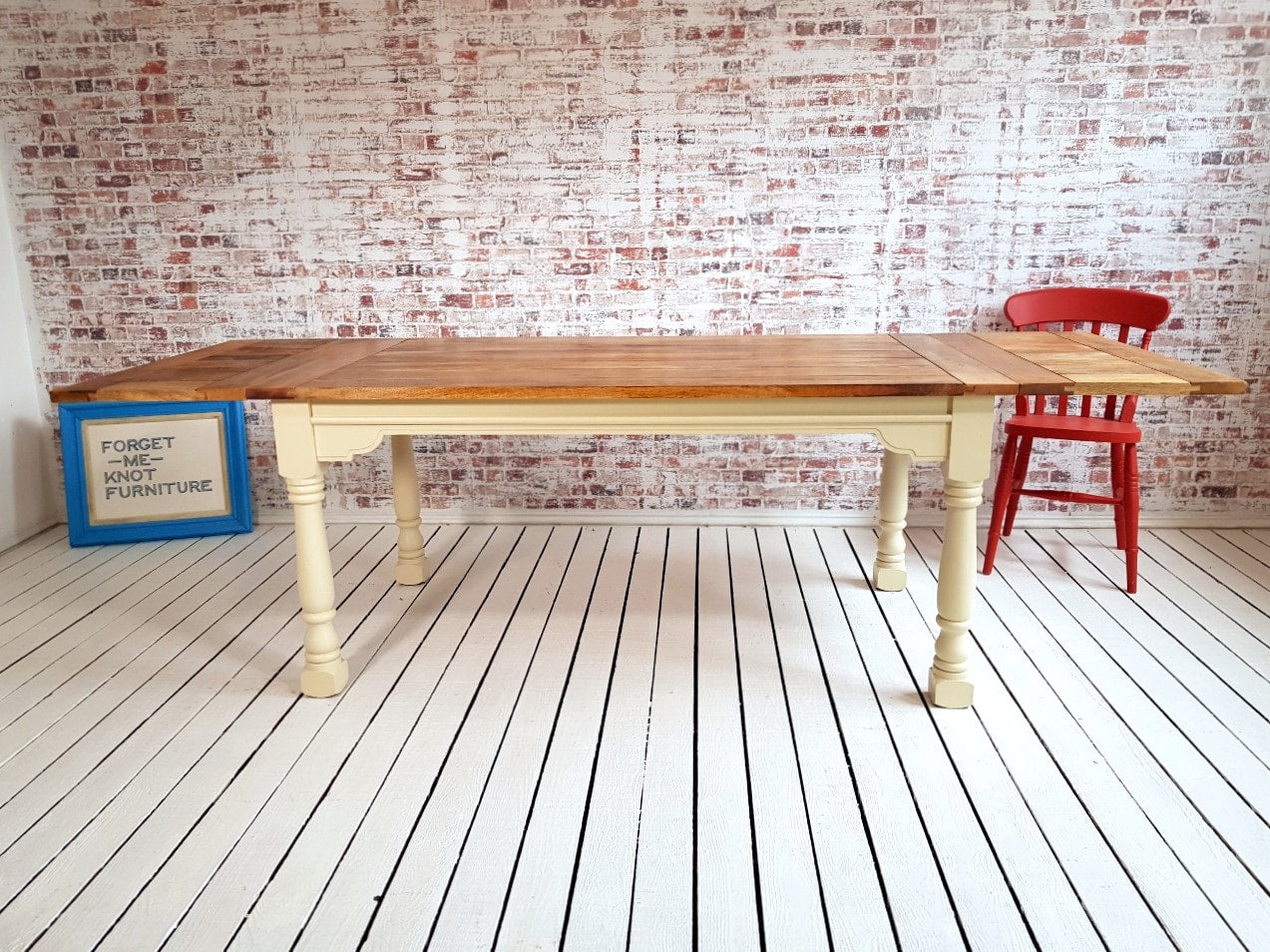 Painted Finish Large Extendable Dining Table Rustic Farmhouse Style - Any Farrow & Ball Colour!