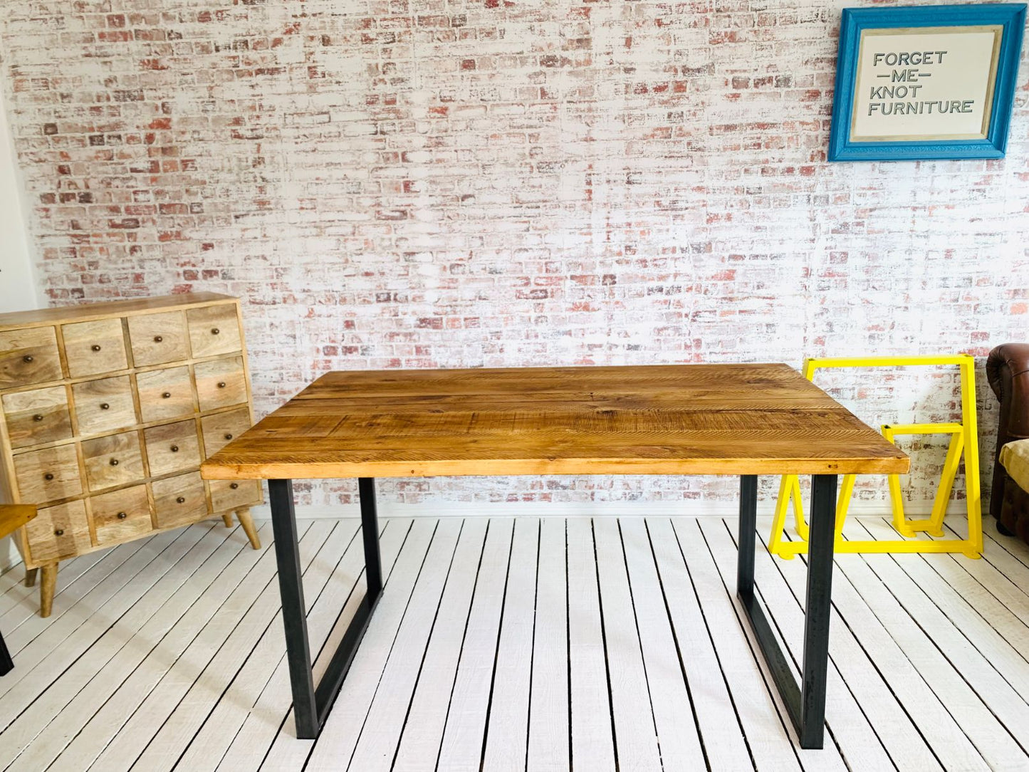 Square Frame Rustic Pine Industrial Dining Table / Bench Sets - Any RAL Colour or Steel Finish
