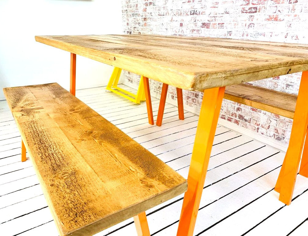 Extending Open Frame Industrial Dining Table / Bench Sets - Any RAL Colour or Steel Finish
