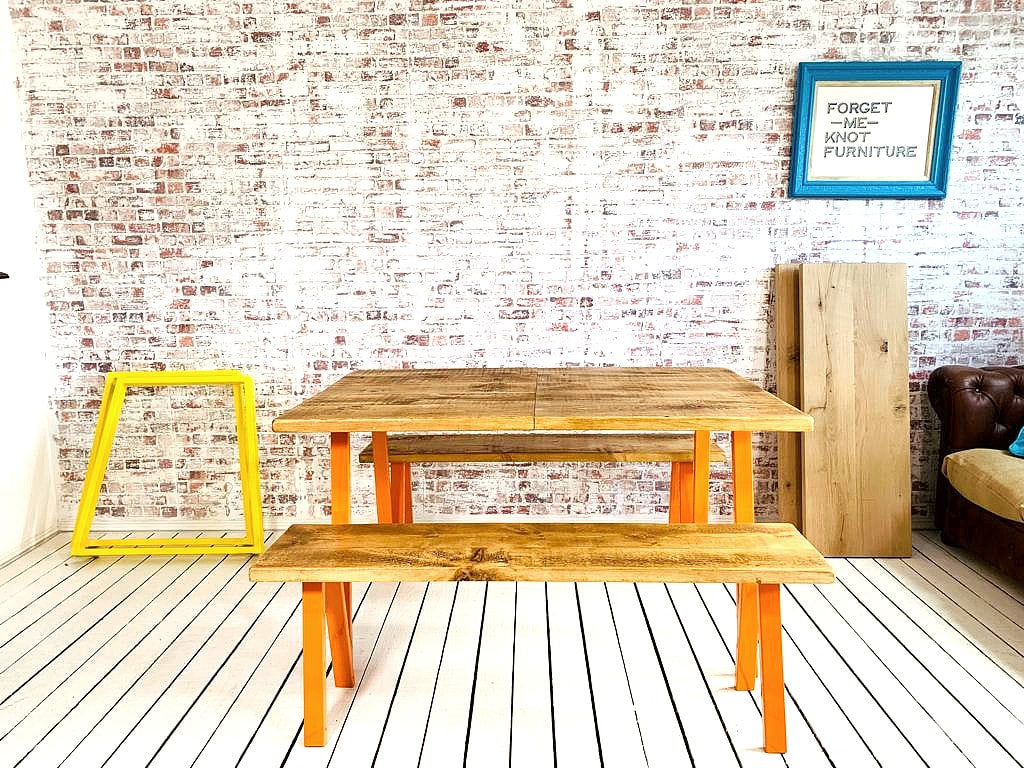 Extending Open Frame Industrial Dining Table / Bench Sets - Any RAL Colour or Steel Finish