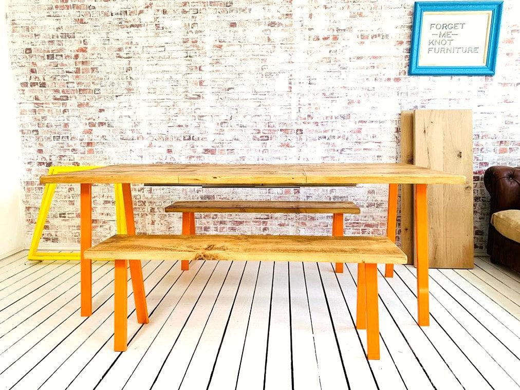 Extending Open Frame Industrial Dining Table / Bench Sets - Any RAL Colour or Steel Finish