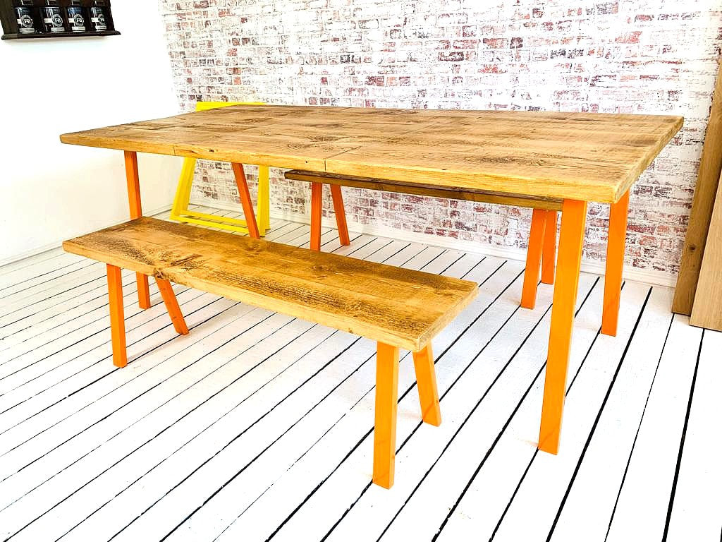 Extending Open Frame Industrial Dining Table / Bench Sets - Any RAL Colour or Steel Finish