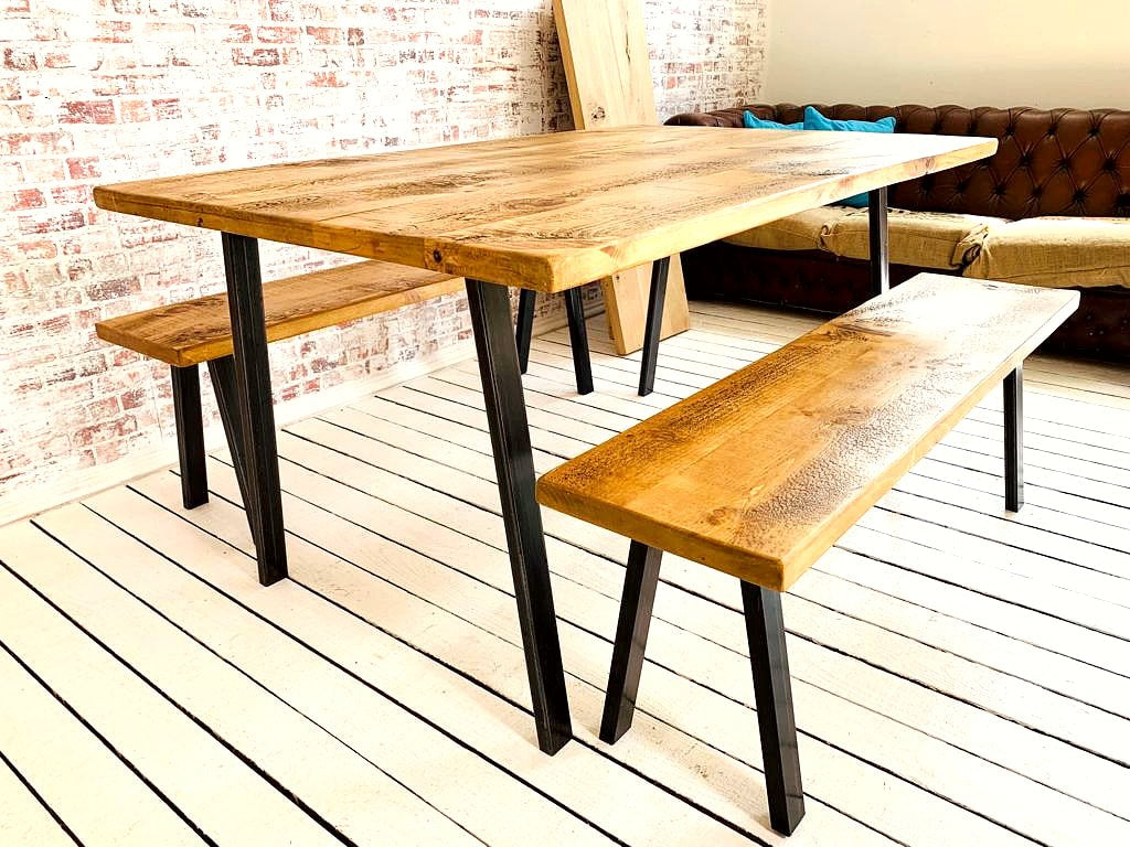 Extending Open Frame Industrial Dining Table / Bench Sets - Any RAL Colour or Steel Finish