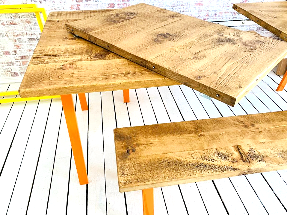Extending Open Frame Industrial Dining Table / Bench Sets - Any RAL Colour or Steel Finish
