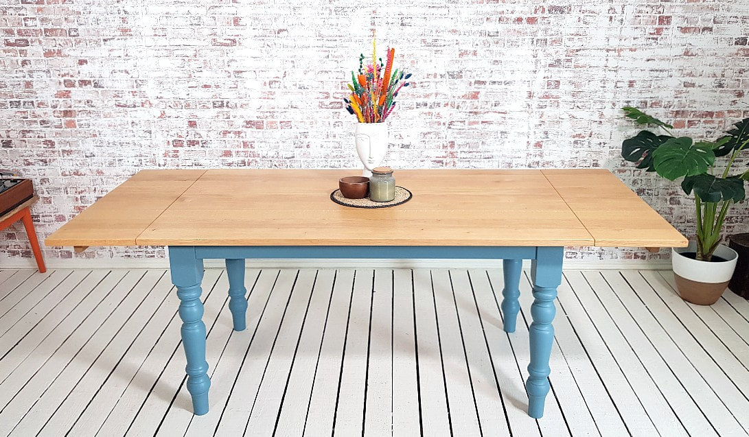 Extending Oak Farmhouse Dining Table - All Sizes - Any Farrow & Ball Colour