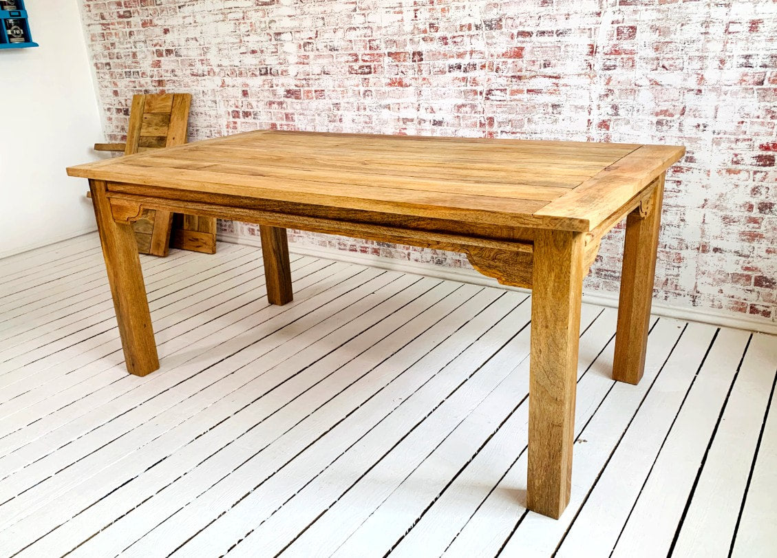 Natural Finish Contemporary Square Leg Extendable Modern Rustic Farmhouse Dining Table