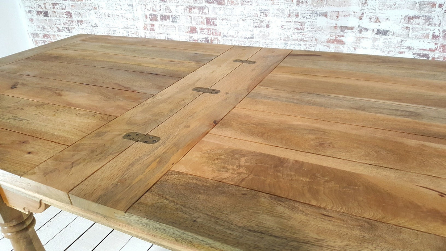 Natural Wood Modern Rustic Extending Farmhouse Dining Table to Seat Eight People - Contemporary Square Leg