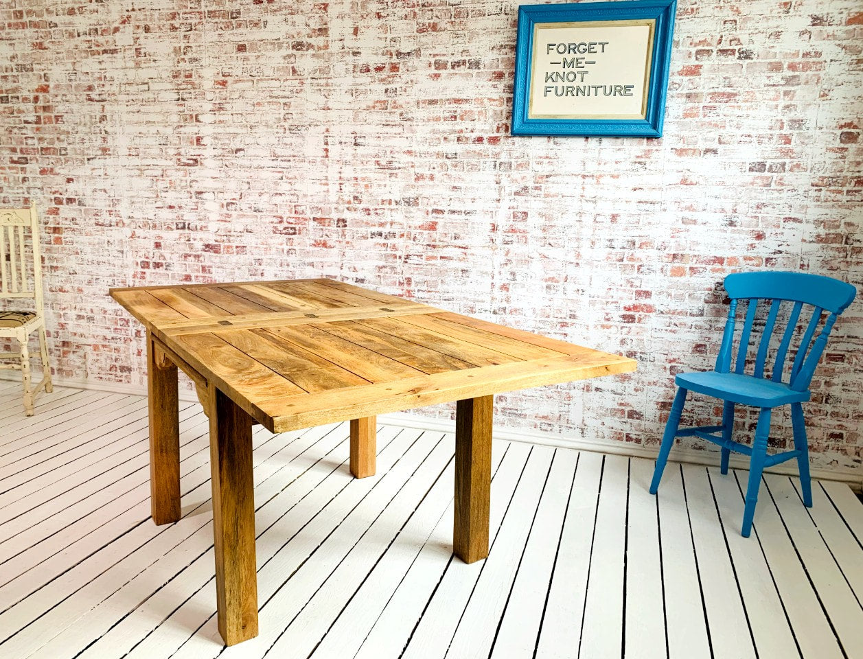 Natural Wood Modern Rustic Extending Farmhouse Dining Table to Seat Eight People - Contemporary Square Leg