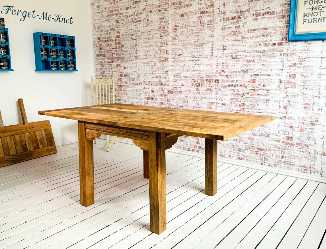 Natural Wood Modern Rustic Extending Farmhouse Dining Table to Seat Eight People - Contemporary Square Leg