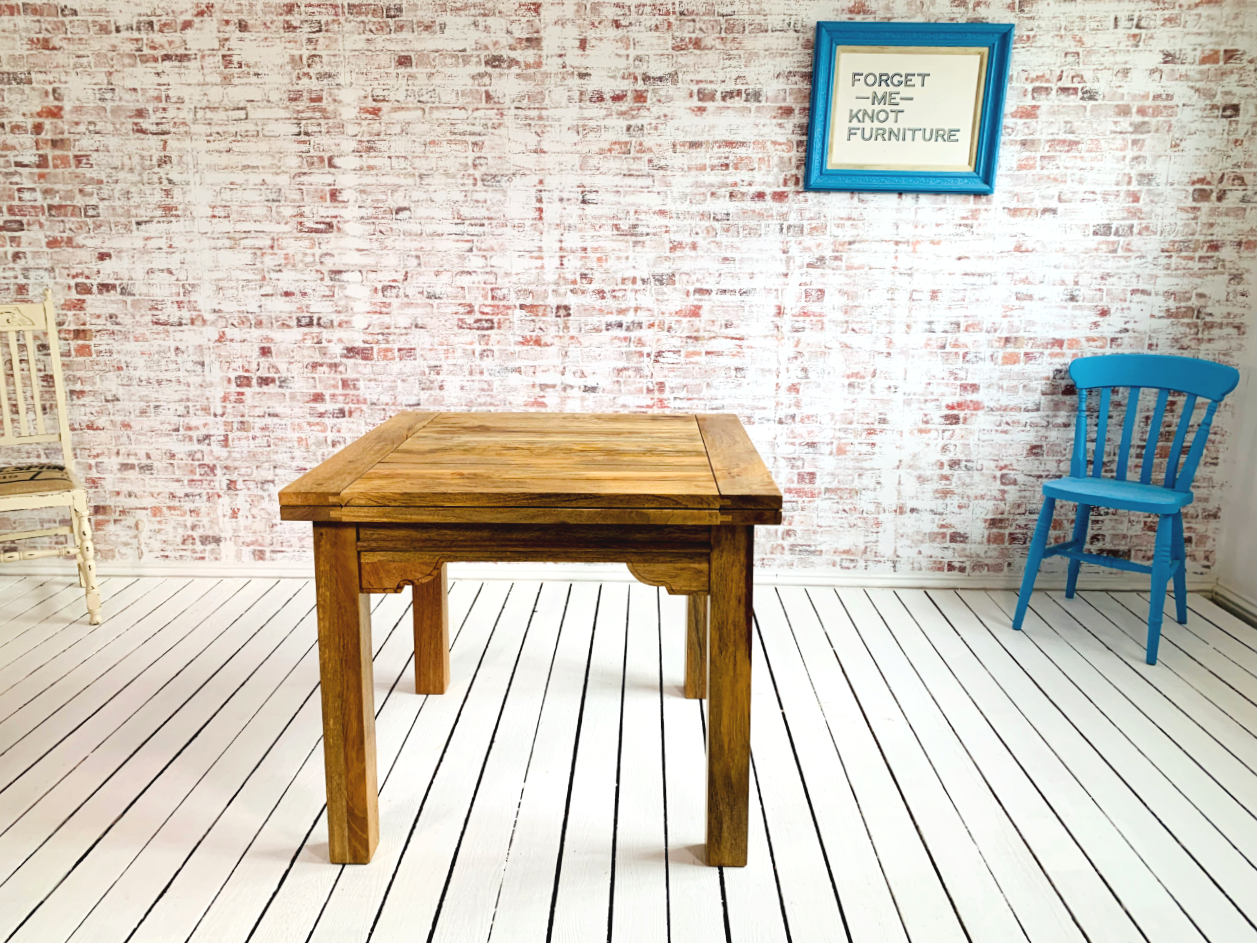 Natural Wood Modern Rustic Extending Farmhouse Dining Table to Seat Eight People - Contemporary Square Leg
