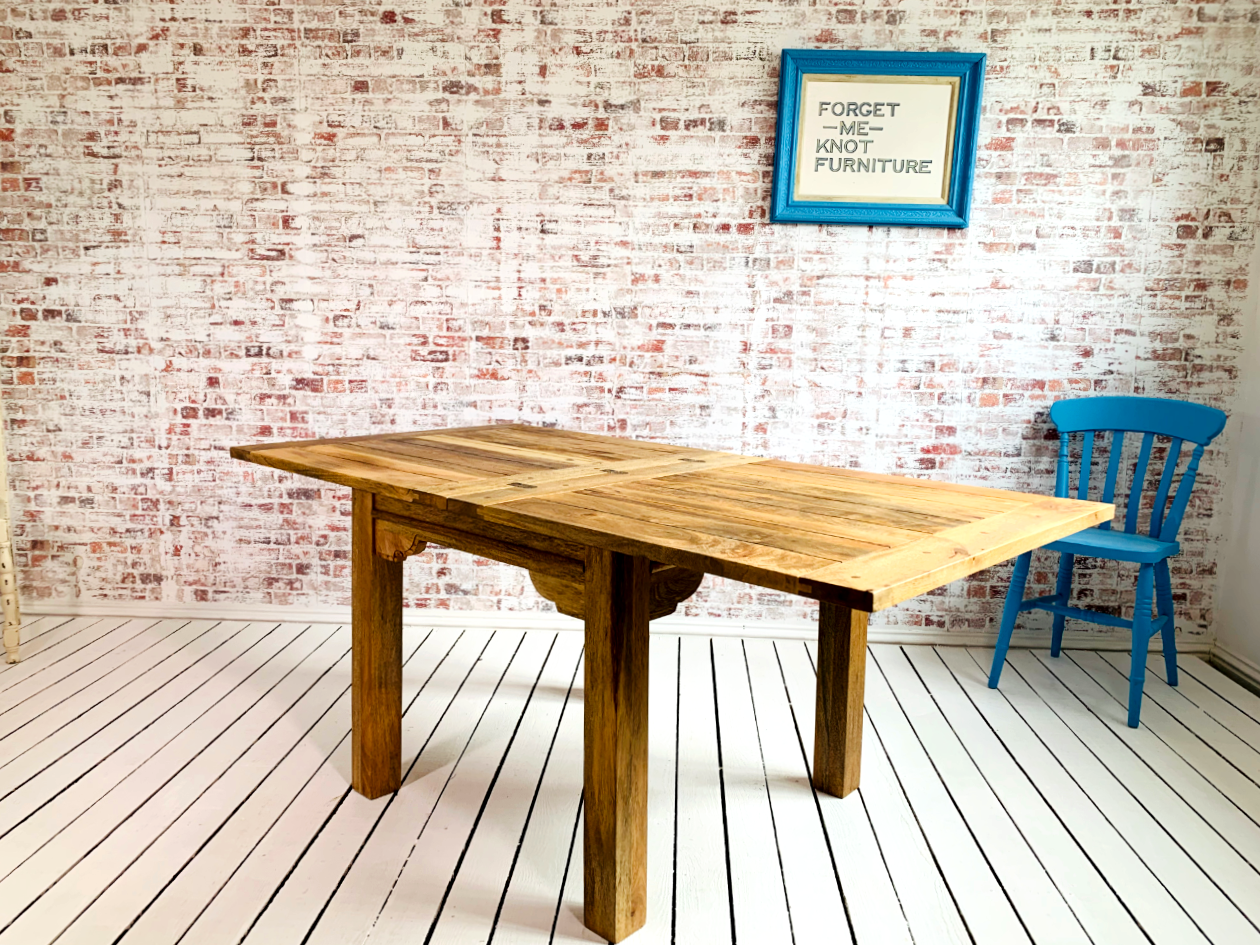 Natural Wood Modern Rustic Extending Farmhouse Dining Table to Seat Eight People - Contemporary Square Leg