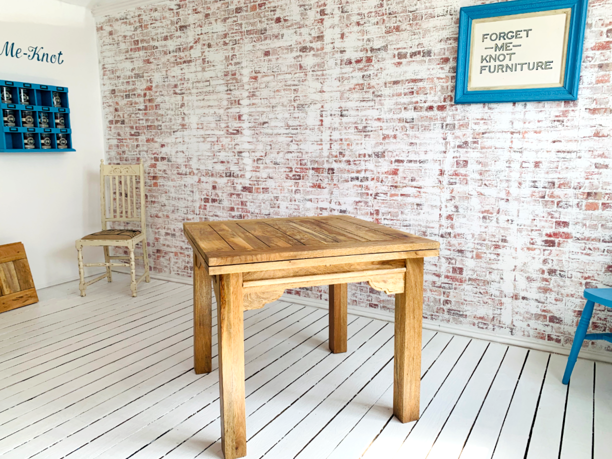 Natural Wood Modern Rustic Extending Farmhouse Dining Table to Seat Eight People - Contemporary Square Leg