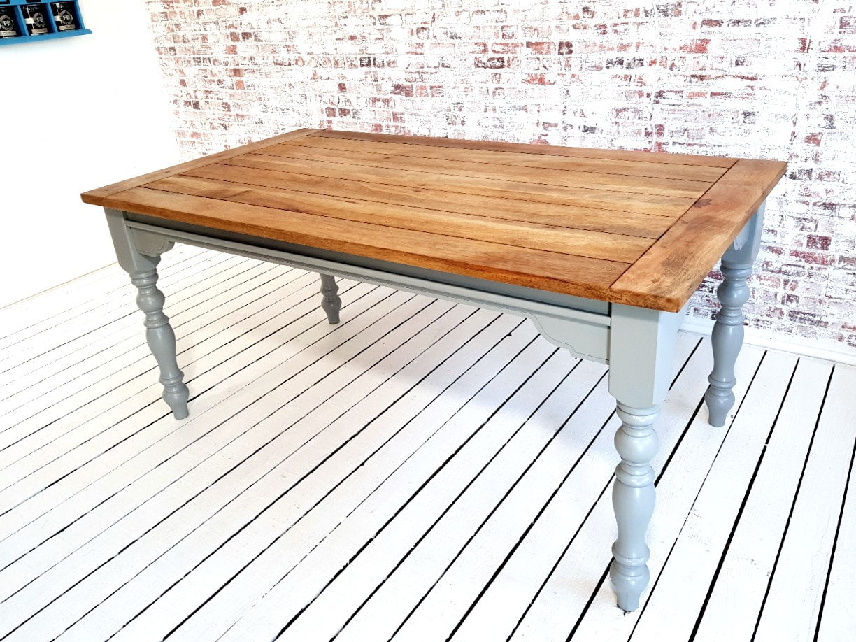 Modern Rustic Farmhouse Dining Set - Large Extending Dining Table with Spindle Back Chairs Painted Farrow & Ball