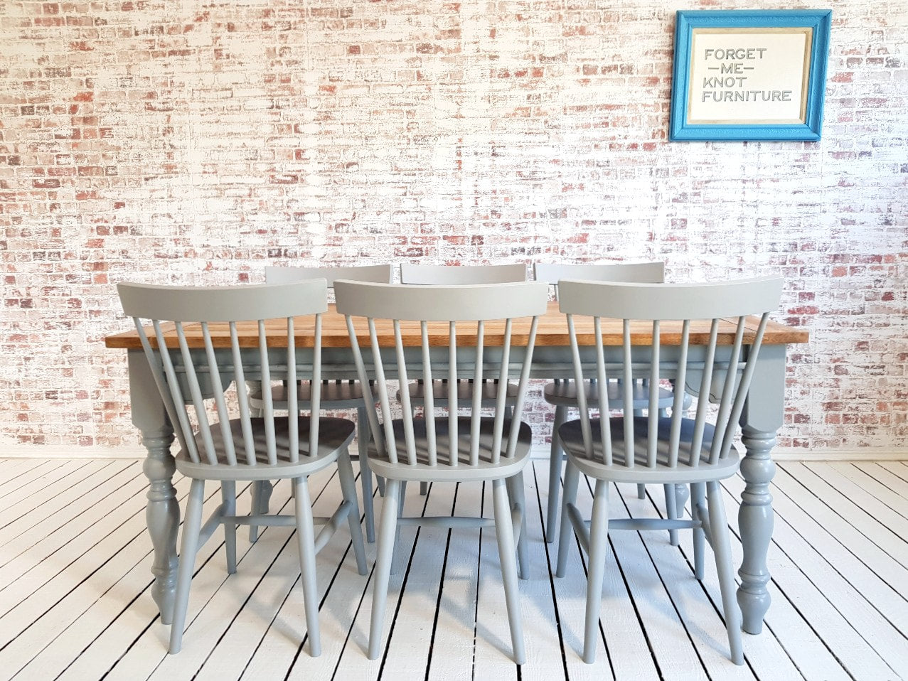 Modern Rustic Farmhouse Dining Set - Large Extending Dining Table with Spindle Back Chairs Painted Farrow & Ball