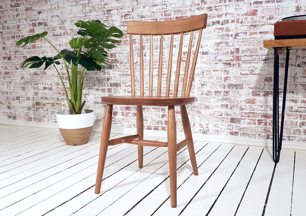 Modern Rustic Spindle Back Kitchen Dining Chairs Mid-Century