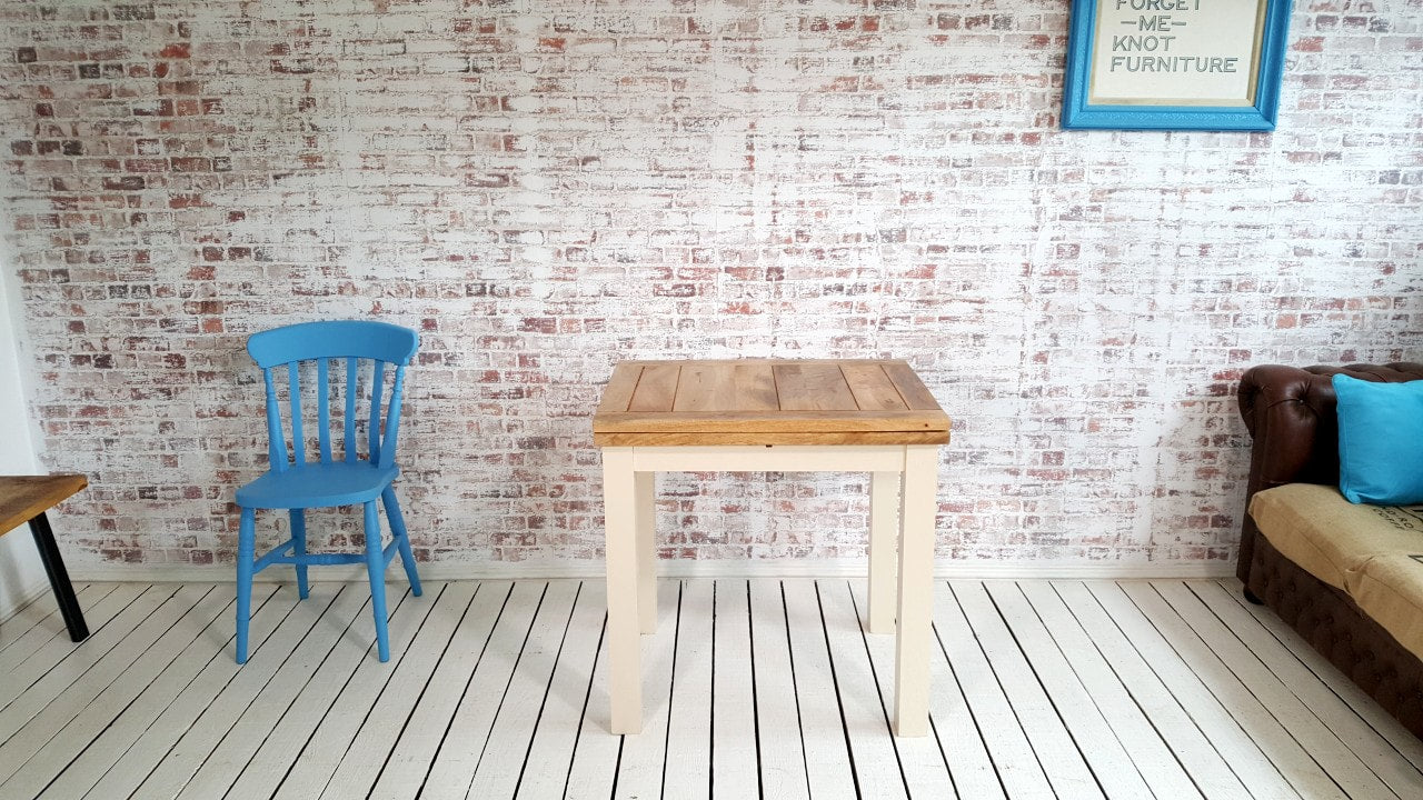 Petite Square Leg Extending Rustic Farmhouse Dining Table Painted Finish