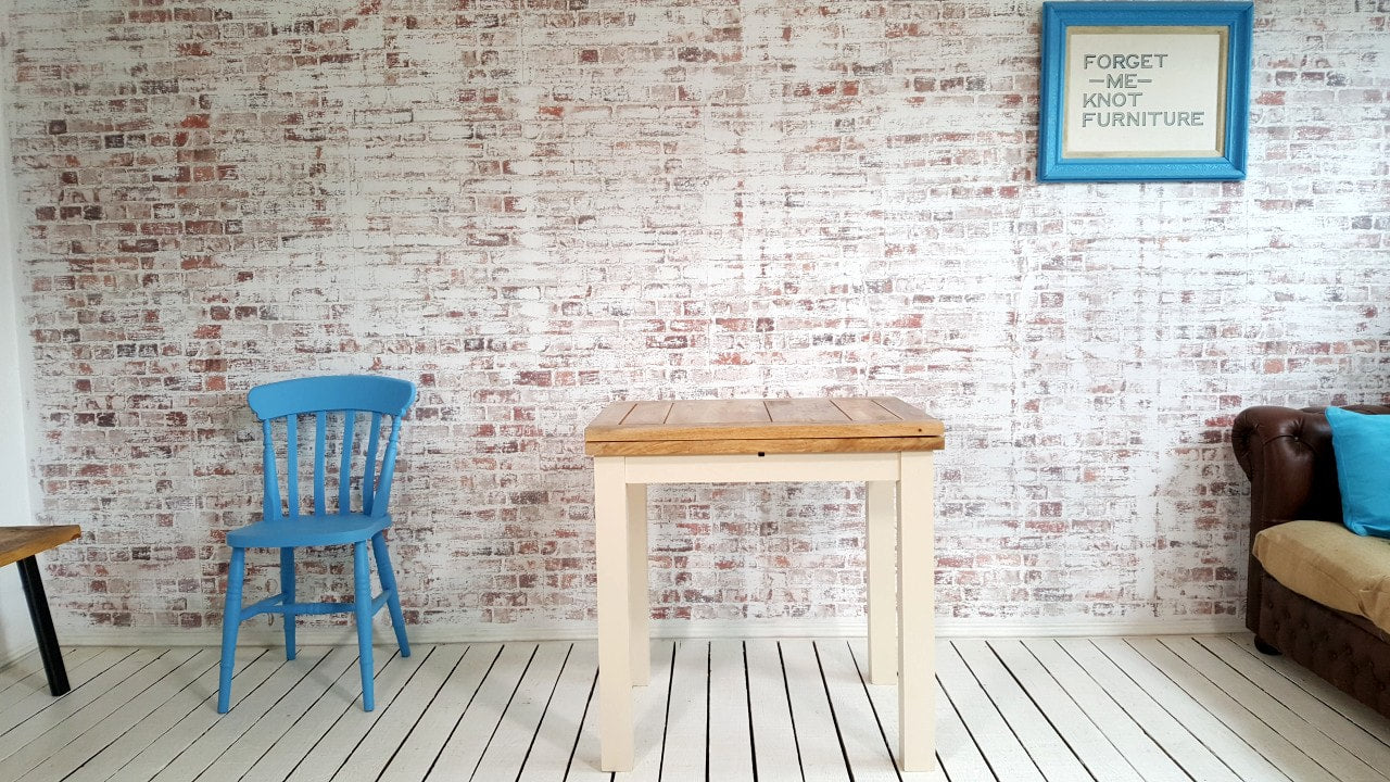 Petite Square Leg Extending Rustic Farmhouse Dining Table Painted Finish