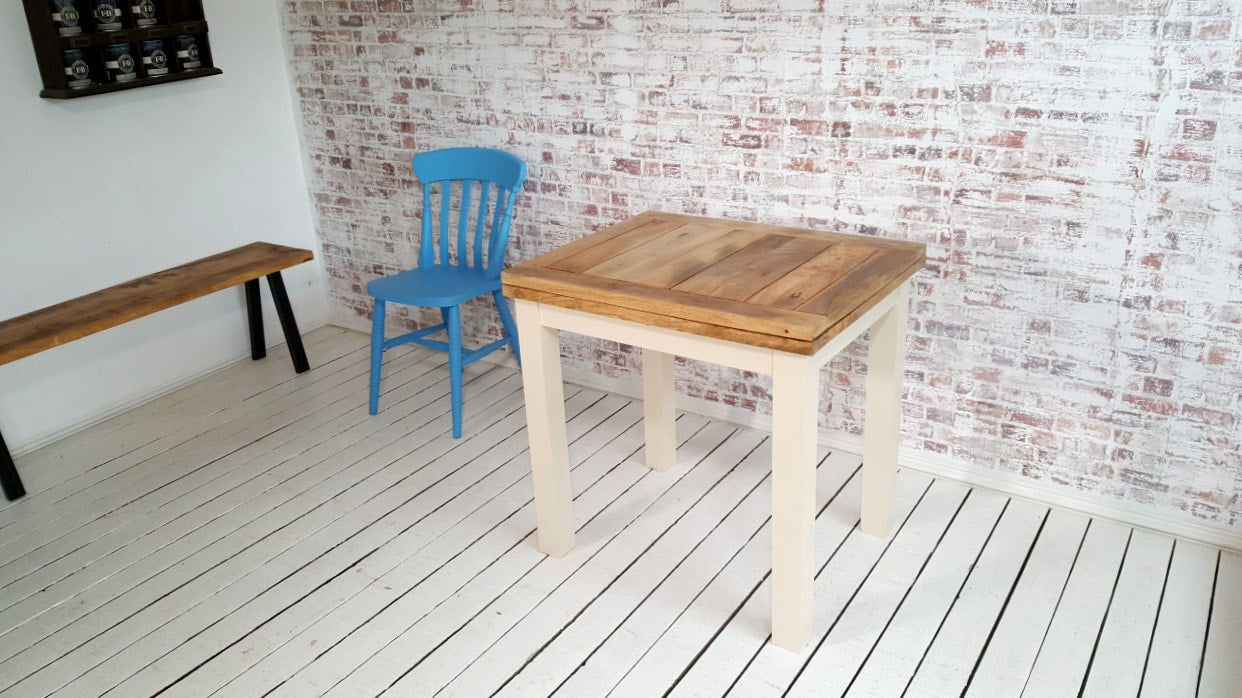 Petite Square Leg Extending Rustic Farmhouse Dining Table Painted Finish