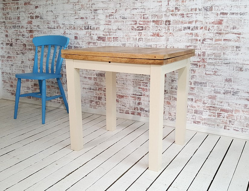 Petite Square Leg Extending Rustic Farmhouse Dining Table Painted Finish
