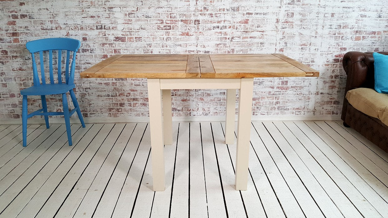 Petite Square Leg Extending Rustic Farmhouse Dining Table Painted Finish
