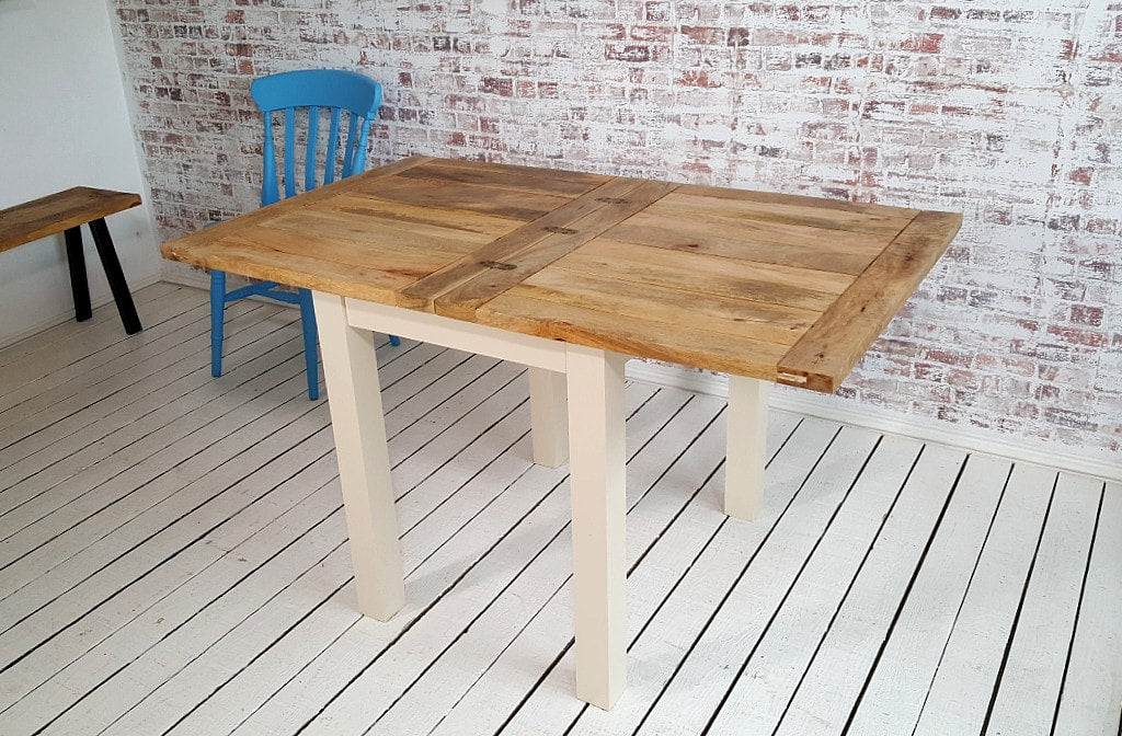 Petite Square Leg Extending Rustic Farmhouse Dining Table Painted Finish