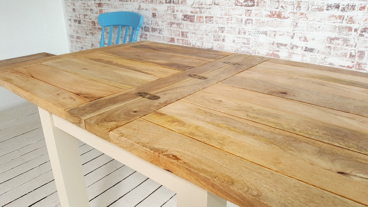 Petite Square Leg Extending Rustic Farmhouse Dining Table Painted Finish