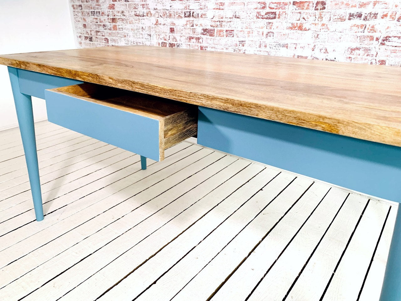 Extending Mid-Century Dining Table with Nordic Chairs and Benches Painted Finish