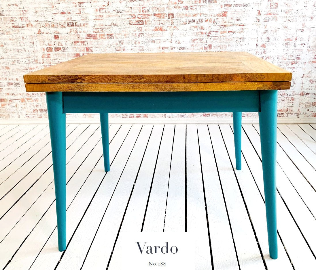 Extendable Mid-Century Folding Dining Table and Spindle Chair Dining Set Painted Finish