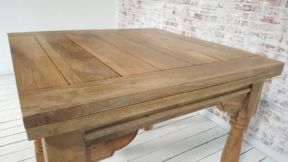 Natural Finish Folding Extendable Rustic Farmhouse Dining Table