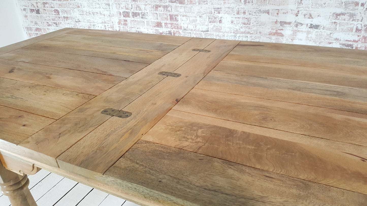 Natural Finish Folding Extendable Rustic Farmhouse Dining Table