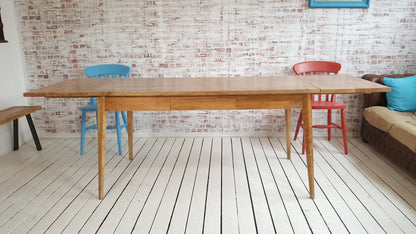 Extending Mid-Century Modern Living Hardwood Dining Table with Drawer - Space Saving