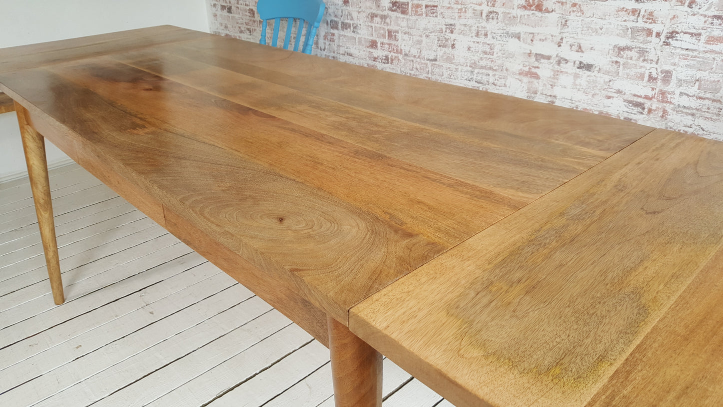 Extending Mid-Century Modern Living Hardwood Dining Table with Drawer - Space Saving
