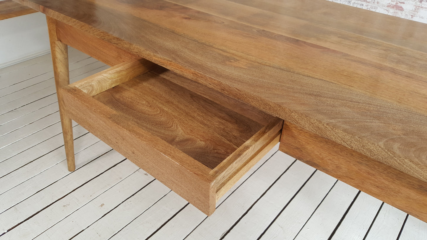 Extending Mid-Century Modern Living Hardwood Dining Table with Drawer - Space Saving