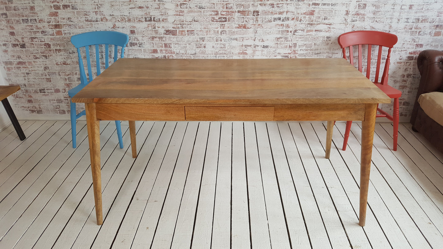 Extending Mid-Century Modern Living Hardwood Dining Table with Drawer - Space Saving