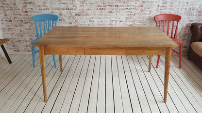 Extending Mid-Century Modern Living Hardwood Dining Table with Drawer - Space Saving