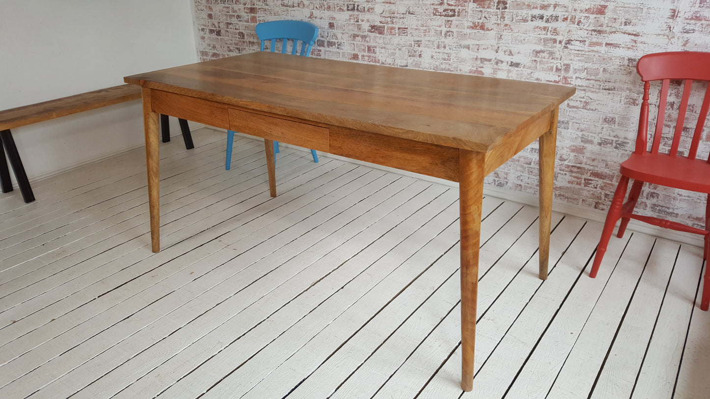 Extending Mid-Century Modern Living Hardwood Dining Table with Drawer - Space Saving