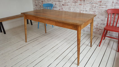 Extending Mid-Century Modern Living Hardwood Dining Table with Drawer - Space Saving