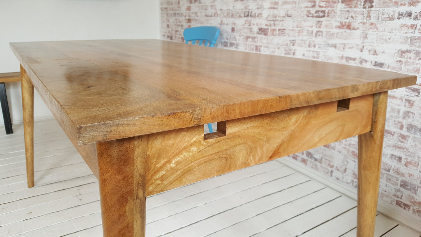 Extending Mid-Century Modern Living Hardwood Dining Table with Drawer - Space Saving