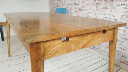 Extending Mid-Century Modern Living Hardwood Dining Table with Drawer - Space Saving